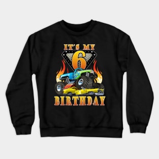 Kids Monster Truck 6 Year Old Shirt 6Th Birthday Boy Monster Car Crewneck Sweatshirt